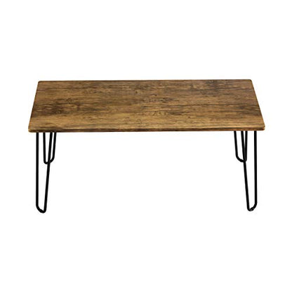 Lavish Home Coffee Table with Hairpin Legs, Brown Woodgrain-Look, 41.25" | Modern Industrial Style Home Decor - Woodgrain-Look and Steel Accent Living Room Furniture - color: Rustic Brown Woodgrain