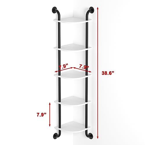5 Tier Corner Shelf Wall Mount Rustic Industrial Floating Shelves - color: White