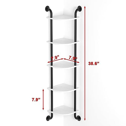 5 Tier Corner Shelf Wall Mount Rustic Industrial Floating Shelves - color: White