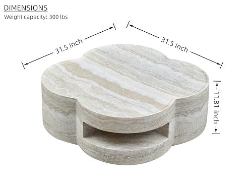 31.5" Faux Marble Coffee Table with Four‑Leaf Clover-Shaped, Modern Mars-Pattern Fiberglass Faux Stone Center Table Accent Tea Table for Living Room, No Assembly (Beige) - color: 31.5" Four‑leaf Clover-shaped Coffee Table,beige