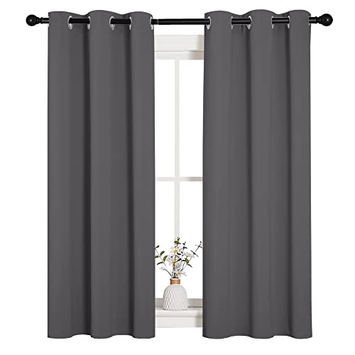 NICETOWN Bedroom Curtains Blackout Drapery Panels, Three Pass Microfiber Thermal Insulated Solid Ring Top Blackout Window Curtains/Drapes (Two Panels, 34 x 54 inches, Gray) - color: Grey, size: 34"W x 54"L (Pack of 2)
