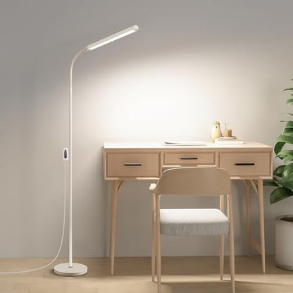 White LED Reading Floor Lamp, Bright 12W Dimmable Standing Light, Adjustable Gooseneck,3 Color Temperatures 5 Gears Brightness, Living Room Bedroom office Library Work makeup tattoo lash Desk Lamp - color: White