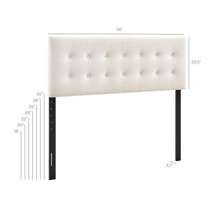 Modway Emily Full Size Performance Velvet Headboard in Alabaster - Stain-Resistant Velvet Upholstery with Button Tufting and 7 Adjustable Height Positions - color: Alabaster, size: Full