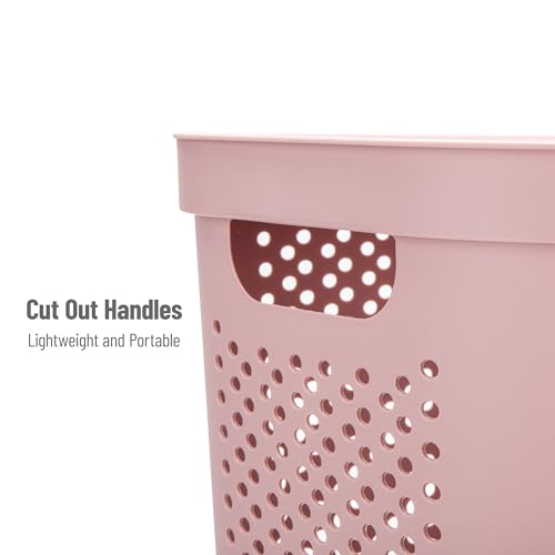 Mind Reader Slim Laundry Hamper with Lid, 60L Clothes Basket, Ventilated Plastic, Pink - color: Pink, size: Single