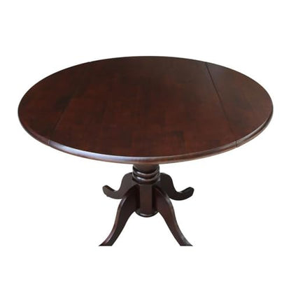 IC International Concepts, 42" Round Dual Drop Leaf Pedestal Dining Table, Solid Real Wood, Sturdy Parawood, Rich Mocha - color: Rich Mocha