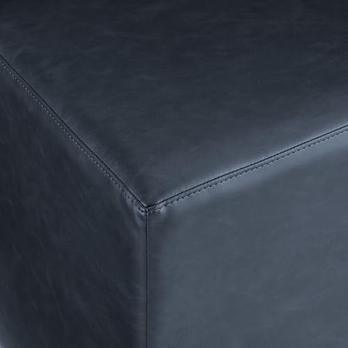 Studio Living® 18” Warren Ottoman Square Faux Leather Bench, Stationary Ottomans, Backless Chair, Footrest for Living Room, Footstool Office, Bedroom, Padded Seat, Navy Blue - color: Navy