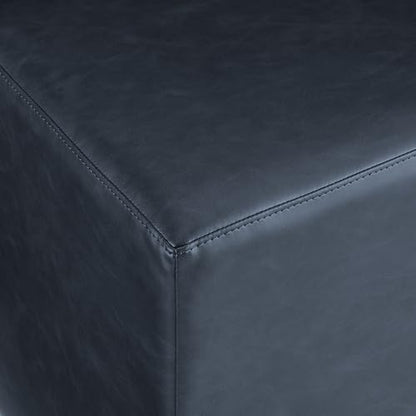 Studio Living® 18” Warren Ottoman Square Faux Leather Bench, Stationary Ottomans, Backless Chair, Footrest for Living Room, Footstool Office, Bedroom, Padded Seat, Navy Blue - color: Navy