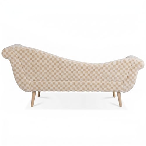 ERYE Upholstered Left Facing Chaise Lounge Chair W/Scroll Arms and Wood Legs, Elegant Chaise Lounge Square Pattern Accent Recliner Lounger Sofa for Living Room Bedroom - color: Pale Camel Faux Fur/L