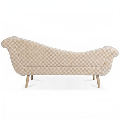 ERYE Upholstered Left Facing Chaise Lounge Chair W/Scroll Arms and Wood Legs, Elegant Chaise Lounge Square Pattern Accent Recliner Lounger Sofa for Living Room Bedroom - color: Pale Camel Faux Fur/L