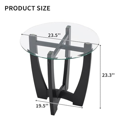 Glass End Table, 23.5" Round Side Tables with Tempered Glass Top Cross and Solid Wood Base Small Night Stand for Living Room Office Apartment Black - color: D-2, size: Round