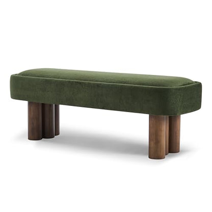 Merax 51.5" Indoor Fabric Dining Bench with Walnut-Finished Rubberwood Legs – Upholstered Seating Bench for Kitchen, Dining Room or Living Space, Supports Up to 250 lbs,Green