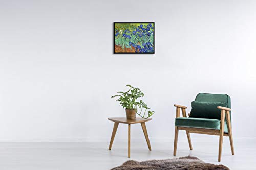 Wieco Art Framed Wall Art Canvas Prints Irises By Van Gogh Famous Flowers Oil Paintings Reproduction Modern Giclee Canvas Prints Artwork Pictures on Canvas Wall Art for Wall Decor Black Frame - size: 16"L x 12"W