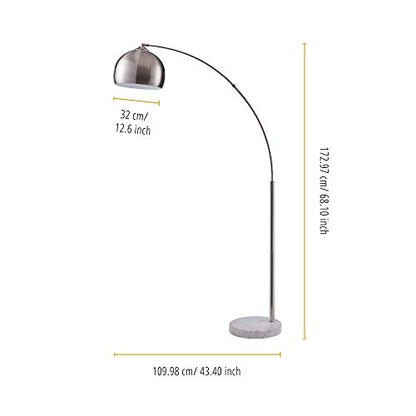 Teamson Home Arquer 68.1" Arc Floor Lamp for Living Rooms, Home Offices, Dining Rooms, Bedrooms with Faux White Marble Base and Nickel Bell Shade - color: Nickle Shade / White Marble Base