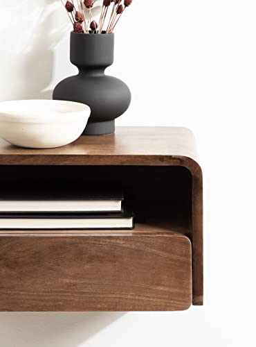 Kate and Laurel Kato Modern Wood Floating Side Table with Drawer, 18 x 10 x 9, Walnut Brown, Contemporary Wooden Floating Nightstand for Bedroom Bedside Table - color: Walnut Brown