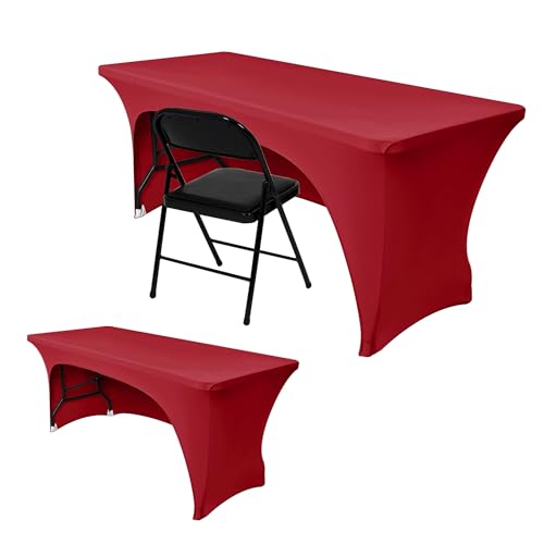 Nasitos 2 Pack Spandex Tablecloths for 6 Foot Rectangle Table-Open Back Red Stretch Table Cloths for 6 Foot Folding Table, Wrinkle Resistant for Wedding, Parties, Buffet, Baby Shower - color: Red, size: 6FT