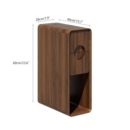 Narrow Walnut Nightstand Set of 2, Small Bedside Table with Circular Drawer, Mid Century Modern Night Stand, Slim Side End Table, Bedroom, Living Room, Wood, Skinny