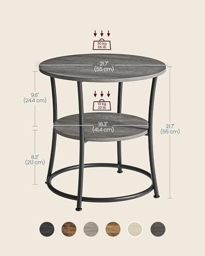 VASAGLE 21.7-Inch Round Side Table, 2-Tier End Table | Nightstand with Steel Frame, Spacious Top, for Small Spaces, Living Room, Bedroom, Misty Gray and Ink Black ULET056G68 - color: Misty Gray + Ink Black, style: Without Power Strip