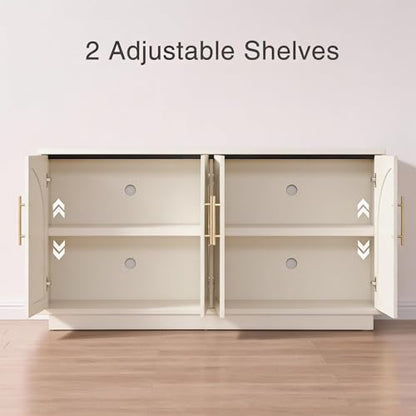 Fatmok 59" Sideboard Buffet Cabinet & TV Stand Set of 2, Modern Arched Credenza with Adjustable Shelves and Long Metal Handles, Wood Console Coffee Bar Storage for Living Room, Beige(Not White) - color: Aa-beige