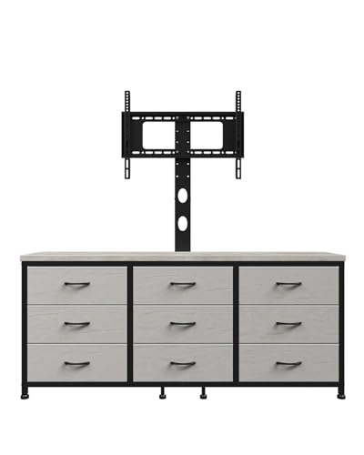 TV Stand with Mount for 32/55/65/75/85 inch TVs, Entertainment Center with 9 Fabric Drawers Dresser Storage, Height Adjustable Media Console - color: Greige