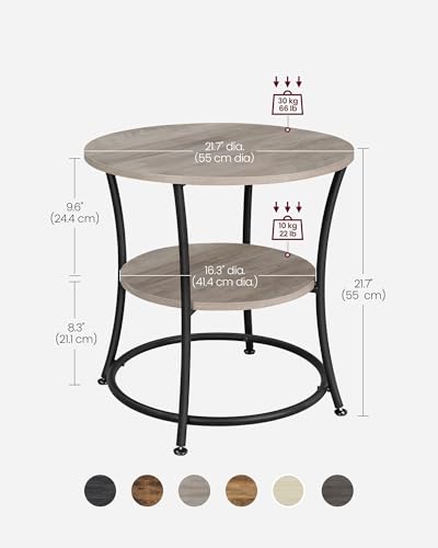 VASAGLE 21.7-Inch Round Side Table, 2-Tier End Table | Nightstand with Steel Frame, Spacious Top, for Small Spaces, Living Room, Bedroom, Heather Greige and Ink Black ULET56BG - color: Heather Greige + Ink Black, style: Without Power Strip