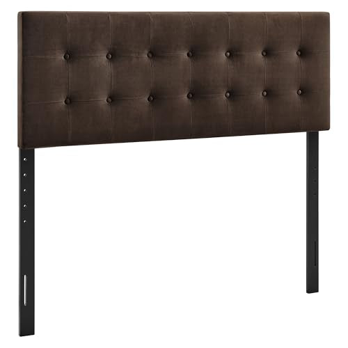 Modway Emily Full Size Performance Velvet Headboard in Chocolate Brown - Stain-Resistant Velvet Upholstery with Button Tufting and 7 Adjustable Height Positions - color: Chocolate Brown, size: Full