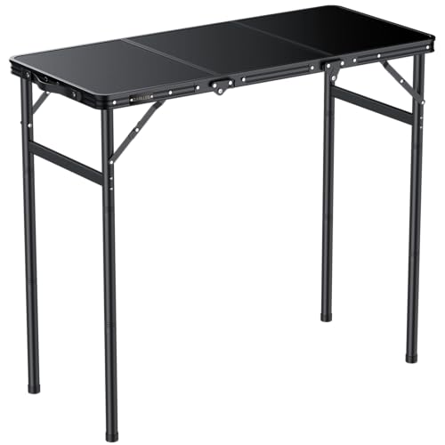 GARLLEN Folding Camping Table Max Capacity 66lbs 35.4" L x 15.7" W | 3 Adjustable Height,Threaded Assembly,Lightweight & Portable,Tool-Free Setup,Aluminum Folding Table for Camping,Picnic,BBQ - color: Black, size: Tabletop Size: 35.4"L x 15.7"W