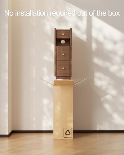 Solid Wood Narrow Nightstand with 3 Drawers,Modern Walnut,Fully Assembled | Narrow night stand,gold handles,open Shelf,skinny bedside table,slim nightstand for bedroom storage,space-saving storage - color: Walnut（15.75"d X 7.87"w X 23.62"h）