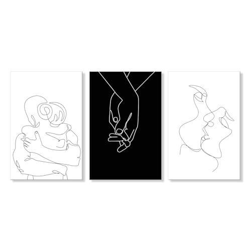 Minimalist Black and White Canvas Wall Art Love Painting for Couples Bedroom Line Drawing Art Poster Prints Framed Artwork Pictures Bathroom Living Room Wall Decor Ready to Hang - color: Minimalist art, size: 16x24 Inchx3Pcs