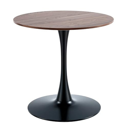 31.5 Inch Round Tulip Dining Table, Dark Walnut MDF Top with Black Pedestal Base, Mid-Century Modern Kitchen Table for 2, Apartment and Breakfast Nook - color: Black and Dark Walnut