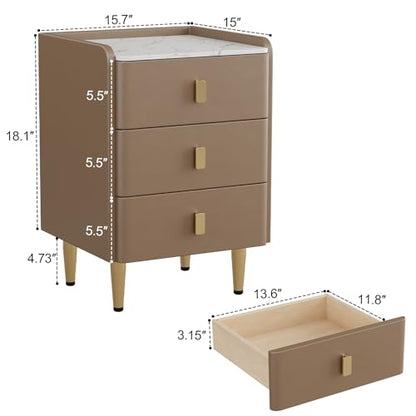 AQIMUELE Narrow Nightstand with Drawers, Narrow Side Table Leather, Small Bedside Tables for Bedroom. (Beige) - color: Beige, size: 15.7''W x 15"D x 22.8"H