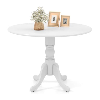 COSTWAY Round Dining Table for 4, 39-inch Wooden Kitchen Table with Solid Rubber Wood Frame, Curved Trestle Legs, Adjustable Foot Pads, Mid Century Rustic Dinning Table for Living Room (White) | Curved Trestle Legs, Adjustable Foot Pads, Mid Century Rusti