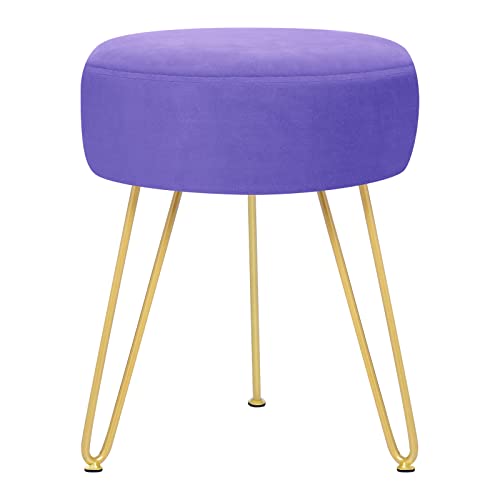 GERANT Multifunctional Vanity Stool - Velvet Footrest Stool-Upholstered Chair Stool -Ottoman Round Modern Dressing Chair - Side Coffee Table Seat with Golden Metal Leg for Living Room (Purple) - color: Purple