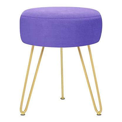 GERANT Multifunctional Vanity Stool - Velvet Footrest Stool-Upholstered Chair Stool -Ottoman Round Modern Dressing Chair - Side Coffee Table Seat with Golden Metal Leg for Living Room (Purple) - color: Purple