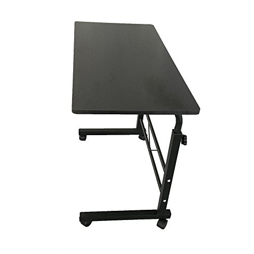Sofa Side Table C Shaped End Table with Wheels, Black Rolling Bedside Laptop Table Snack Table TV Tray, Height Adjustable, Wooden Top & Metal Frame - color: Black, 31.5"-style 2