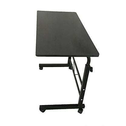 Sofa Side Table C Shaped End Table with Wheels, Black Rolling Bedside Laptop Table Snack Table TV Tray, Height Adjustable, Wooden Top & Metal Frame - color: Black, 31.5"-style 2
