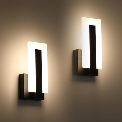 Joosenhouse Modern LED Wall Sconces Up and Down Wall Mount Light Black 3000K Warm White Wall Lights Set of 2, Indoor Wall Lighting for Hallways, Bedrooms, Hallways, Living Room Indoor Wall Lights - color: Black -Non Dimmable