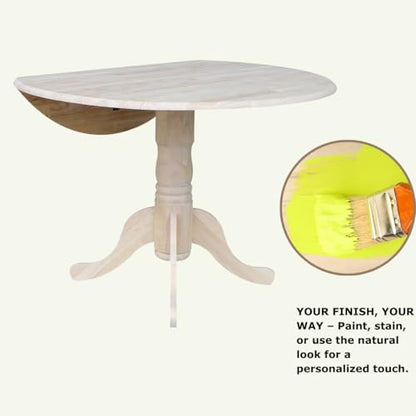 IC International Concepts Solid Wood Round Drop Leaf Pedestal Dining Table - color: Unfinished