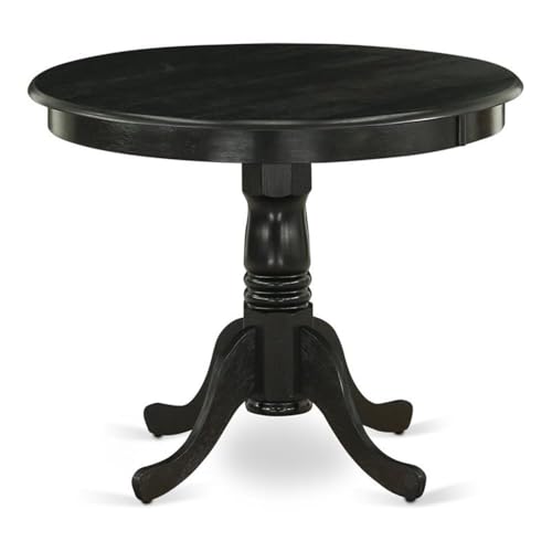 Bowery Hill Round Rubber Wood Dining Table, 30"H x 36"W x 36"D, Wirebrushed Black Finish, Pedestal Base, Durable Construction, Mid-Century Style, Small Kitchen or Dining Room Table for Limited Spaces - color: Black