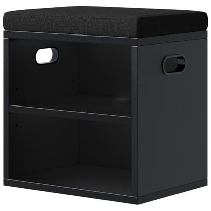 2 Tier Small Shoe Storage Bench Black US-FHXD01B | hold up to 4 pairs of shoes, with Adjustable Middle Shelf, Padded Seat Cushion,cut-out handle - color: Black