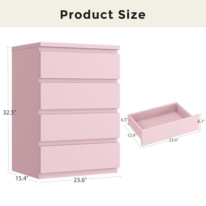 Jocoevol 4 Drawer Dresser for Bedroom, Pink Dresser Chest of Drawers - Large Wood Dressers TV Stand with Deep Drawers Dressers for Living Room, Hallway, Entryway - Pink - color: Pink