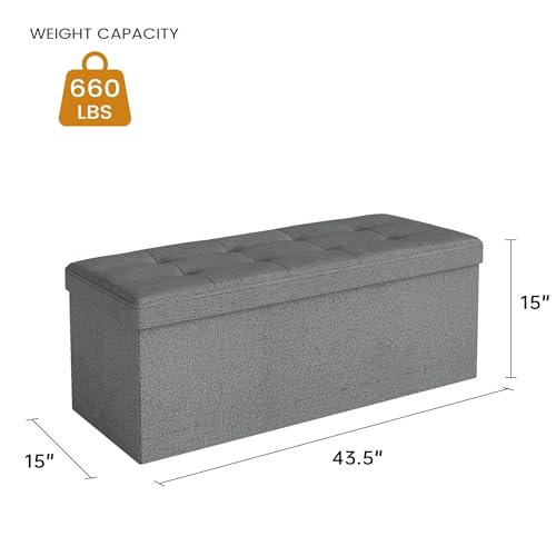 43.5" Folding Storage Ottoman Bench,Rectangle Foot Rest Stool for Living Room and Bedroom Holds 660 lbs,Light Gray - color: Light Gray-43.5"
