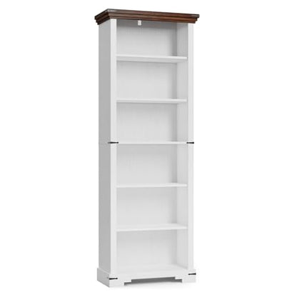 6-Tier Farmhouse Bookshelf, 73 inch Tall Book Shelf with Unique Design & 2 Adjustable Shelves, Wooden Bookshelf for Study Room, Living Room, Kitchen, Bedroom (White) - color: White, size: 6-tier