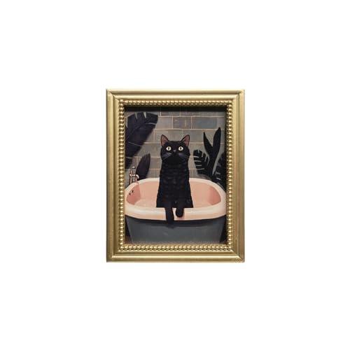 Gatheroad Gold Framed Vintage Canvas Wall Art Prints, Funny Black Cat Wall Art, Boho Farmhouse Bathroom Pet Decor for Living Room Bedroom Office Bathroom, 8x10 Inch - color: Black Tub-Cat, size: 8X10inch