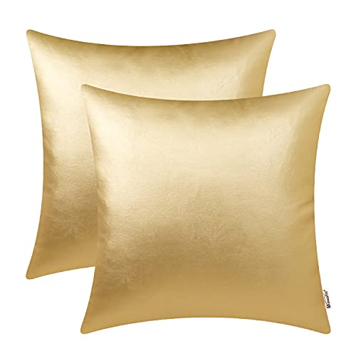 BRAWARM Faux Leather Throw Pillow Covers 16 X 16 Inches - Gold Leather Pilow Covers Pack of 2, Solid Dyed Leather Pillowcases for Couch Bed Sofa Garden Home Decorative - color: Gold, size: 16" x 16" (Pack of 2)