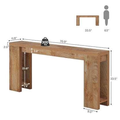 1Easylife 70.9-Inch Farmhouse Console Table, Narrow Wooden Sofa Table | Extra Long Entryway Accent Table for Living Room, Hallway, Entrance, Foyer, Light Oak Brown - color: Light Oak Brown