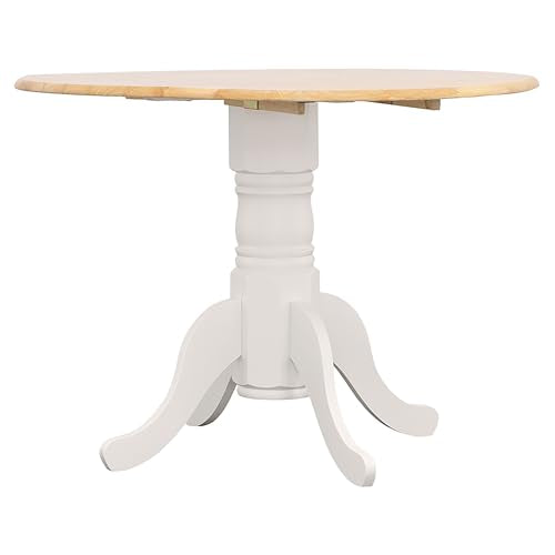 Coaster Home Furnishings - Allison - Solid Wood - Round Drop-Leaf Dining Table with Pedestal Base - Kitchen & Dining Room - 40-Inch - Natural Brown and White - 4241