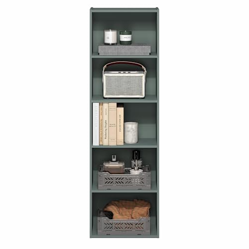 Furinno LUDER Book Shelf, 5-Tier Bookshelf, Bookcase with Open Shelves, 9.4 x 15.8 x 52, Easy Assembly, for Living Room, Bedroom, Home Office, Sage Green - color: Sage Green, size: 5-Tier