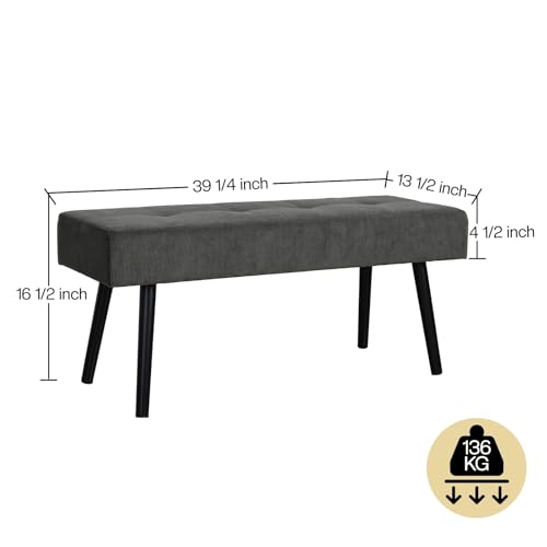 Comfy to go Entryway Bench - Grey Bench for Bedroom, Modern Ottoman End of Bed, Corduroy Padded Benches for Living Room, Foyer, Mudroom, Hallway - 39" L x 14" W x 17" H | Corduroy Padded Benches for Living Room, Foyer, Mudroom, Hallway - 39" L x 14" W x 1