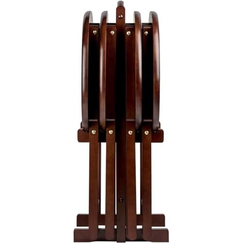 Pemberly Row 5-Piece Solid Wood Snack Table Set, Oval Shape, Cappuccino Finish, Includes Storage Stand, Portable Folding Tables for Living Room or Home Office