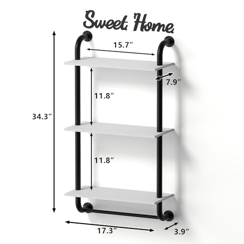 3 Tier Wall Shelves Over Toilet Rustic Industrial Floating Shelf - color: White, size: 3 tier